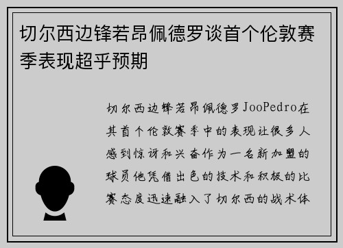 切尔西边锋若昂佩德罗谈首个伦敦赛季表现超乎预期